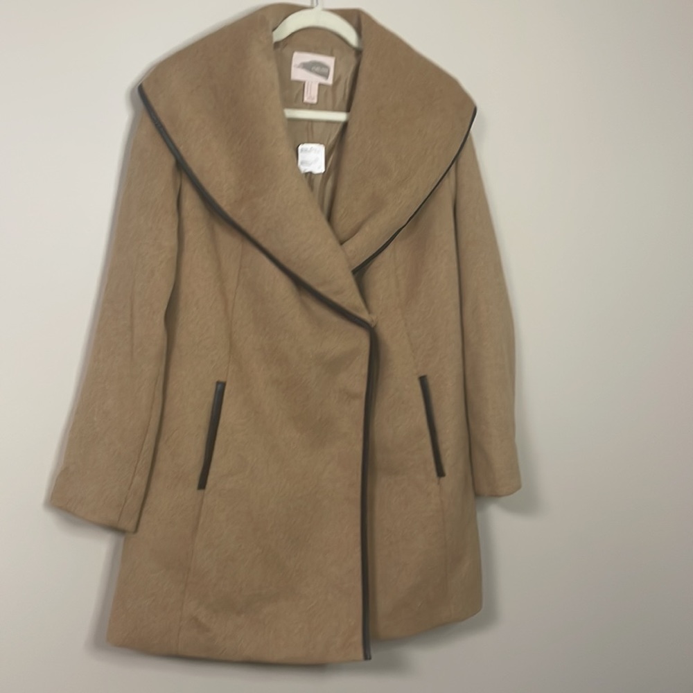 Forever 21 Wool beige tan blend coat w/ shawl collar size medium classic preppy